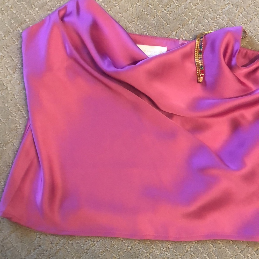 NWT House of Harlow 1960 Pink Satin Rhinestone Strap Draped Tank Camisole - Picture 4 of 9